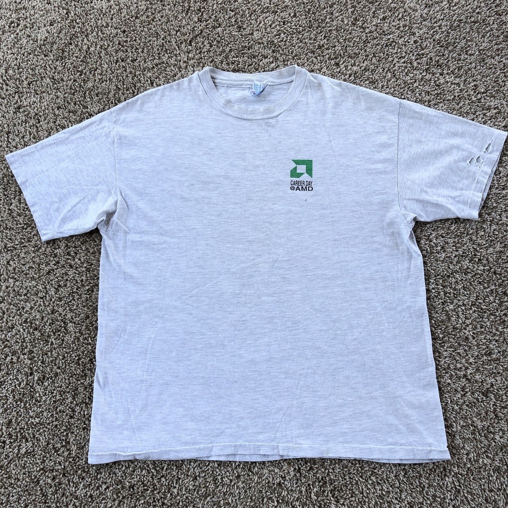 Vintage 90s AMD Tech T-Shirt Size XL "Career Day" Graphic Tee Distressed RARE